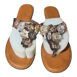 Italian Shoemakers Tan Brown Floral Sandals Size 11